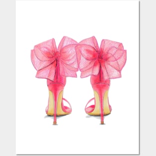Pink Womens High Heels Bow Tie Back Posters and Art